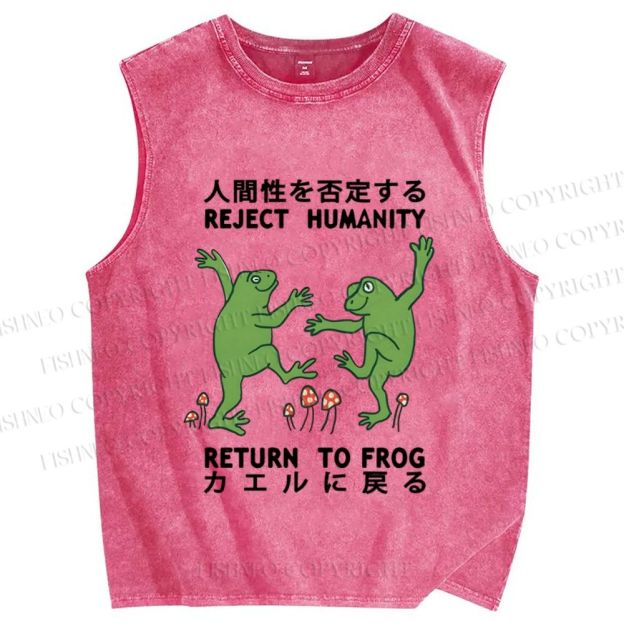 Unisex Funny Frog Reject Humanity Return To Frog Printed Washed Tank Top
