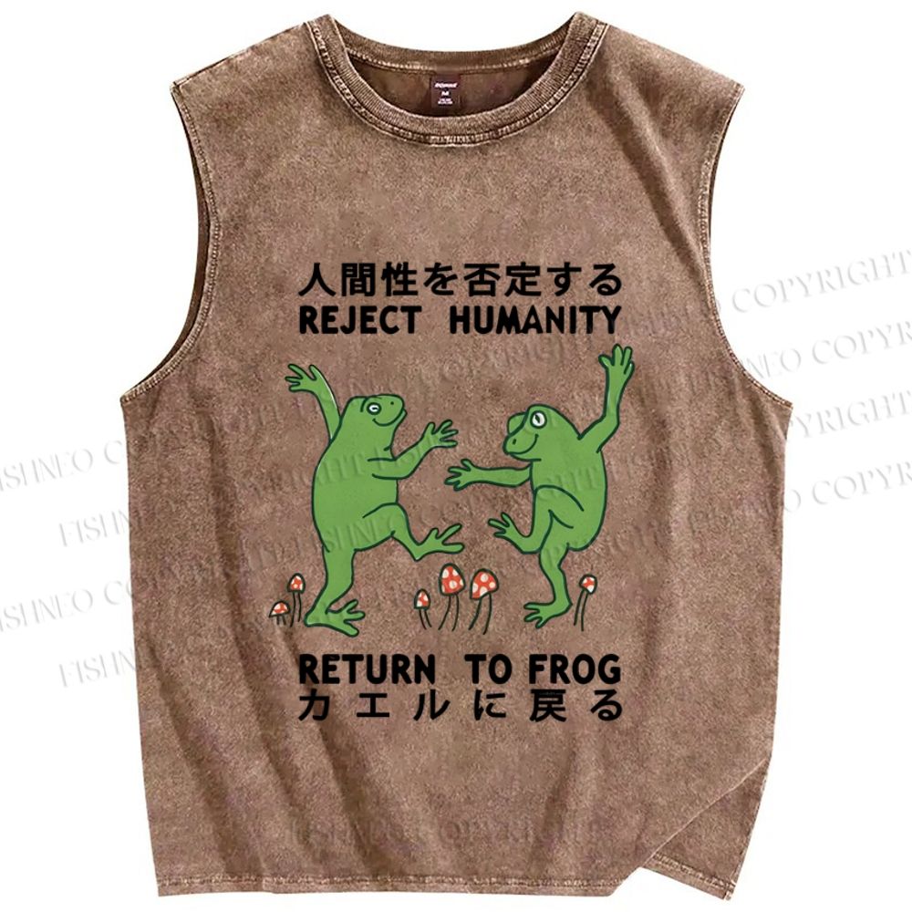 Unisex Funny Frog Reject Humanity Return To Frog Printed Washed Tank Top