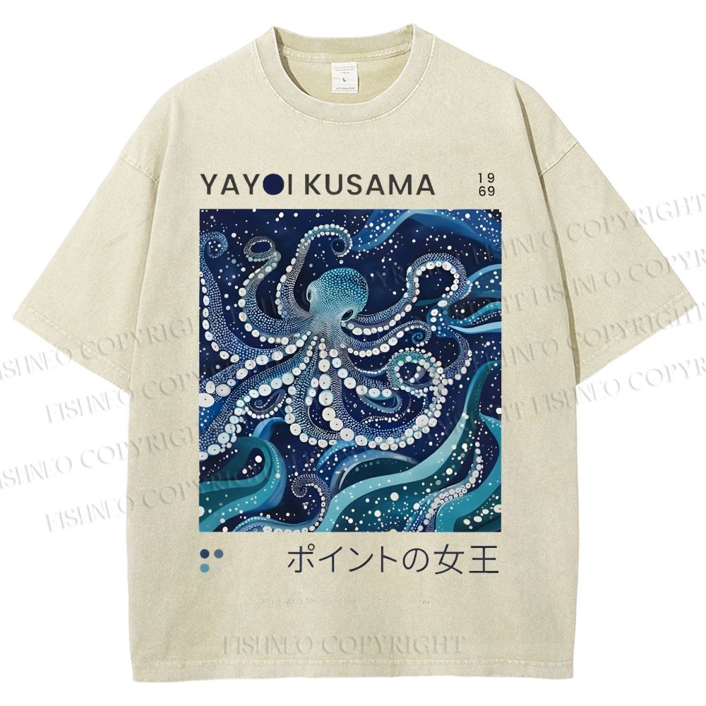 Unisex Yayoi Kusama Octopus Printed Washed Tee