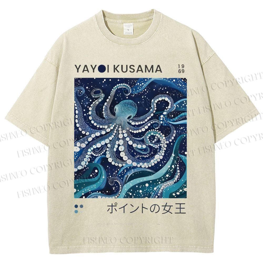 Unisex Yayoi Kusama Octopus Printed Washed Tee