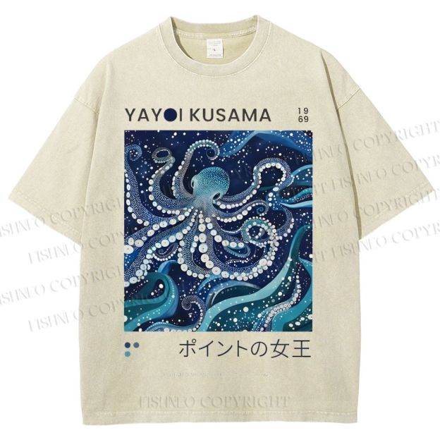 Unisex Yayoi Kusama Octopus Printed Washed Tee