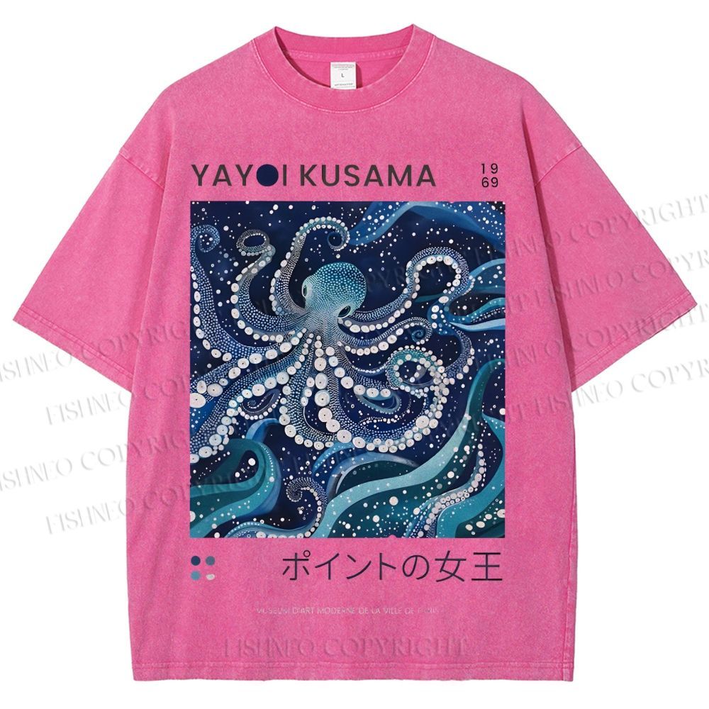 Unisex Yayoi Kusama Octopus Printed Washed Tee