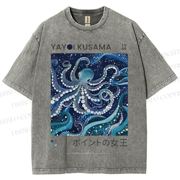 Unisex Yayoi Kusama Octopus Printed Washed Tee