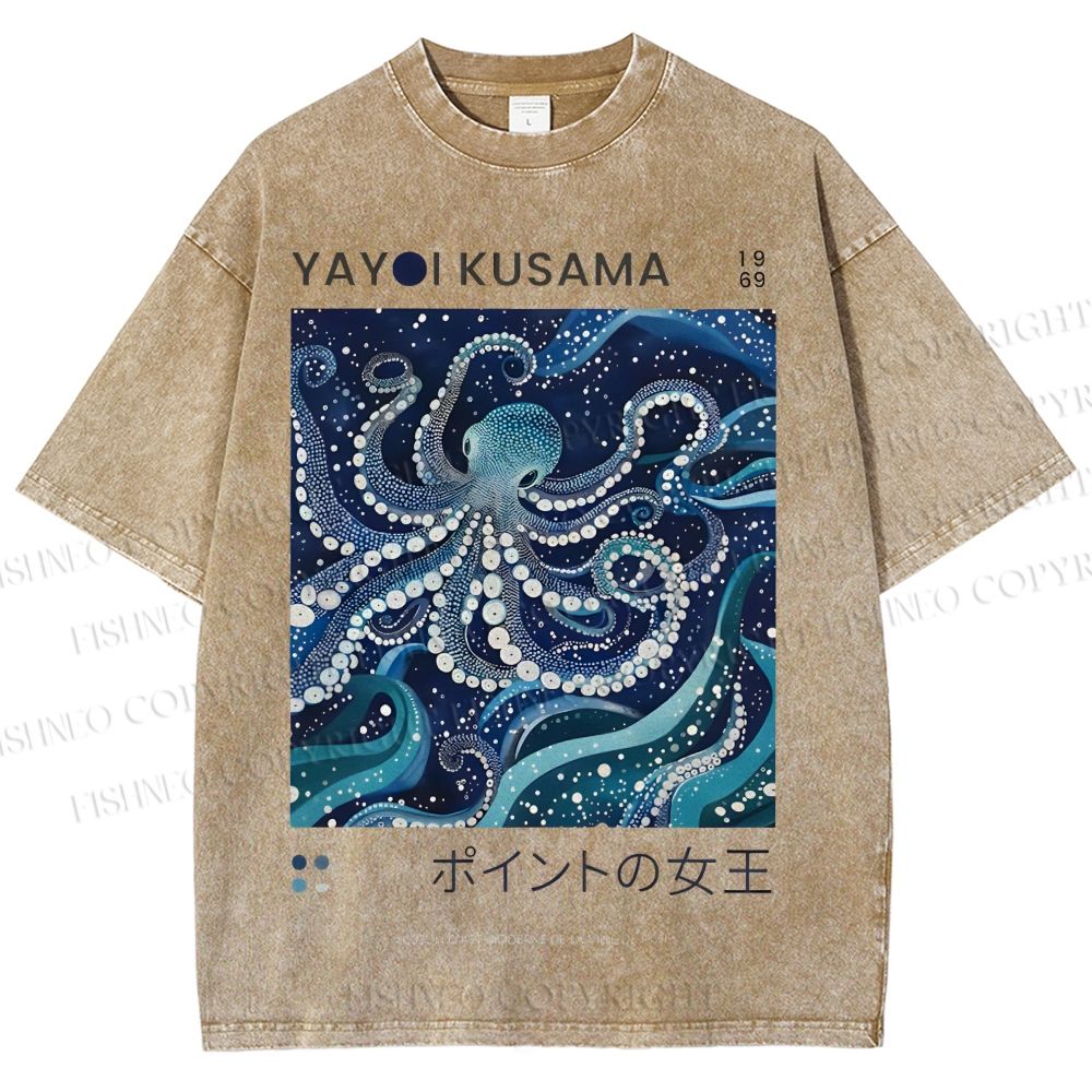 Unisex Yayoi Kusama Octopus Printed Washed Tee