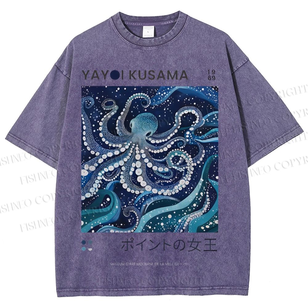 Unisex Yayoi Kusama Octopus Printed Washed Tee