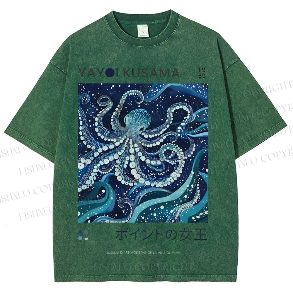 Unisex Yayoi Kusama Octopus Printed Washed Tee