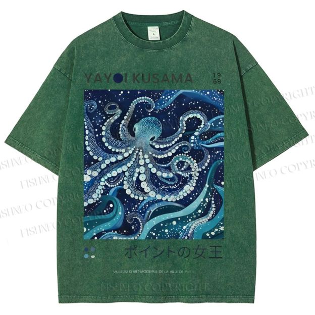 Unisex Yayoi Kusama Octopus Printed Washed Tee