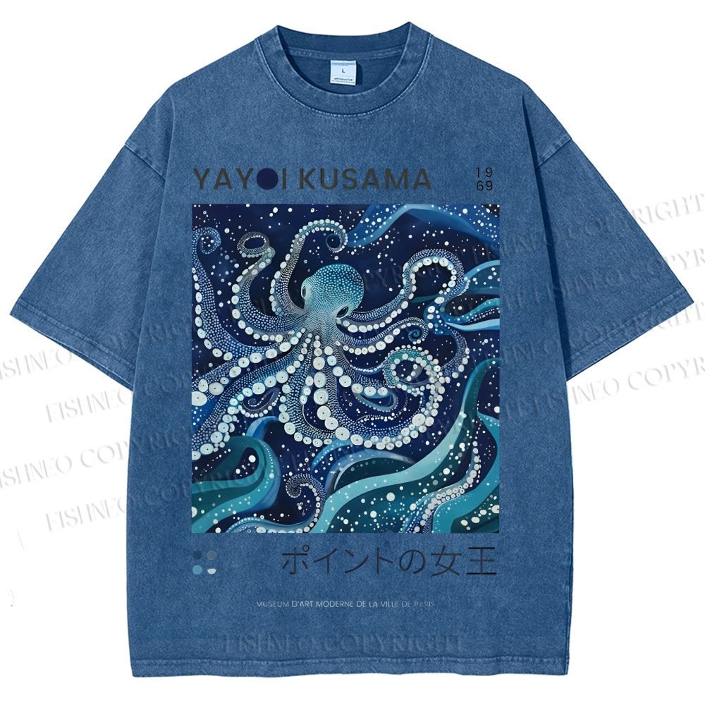 Unisex Yayoi Kusama Octopus Printed Washed Tee