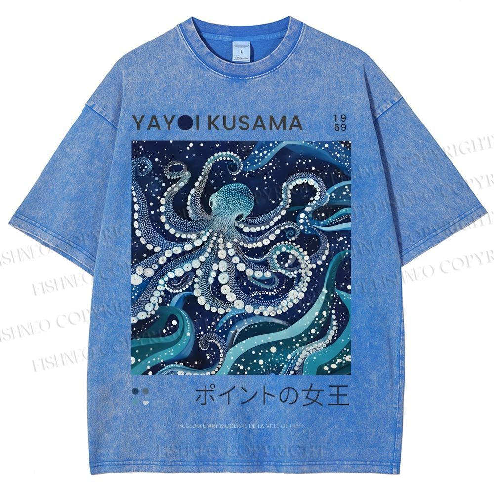 Unisex Yayoi Kusama Octopus Printed Washed Tee