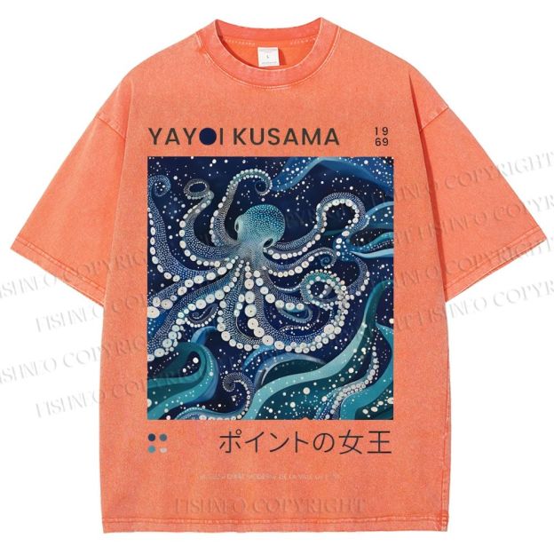 Unisex Yayoi Kusama Octopus Printed Washed Tee