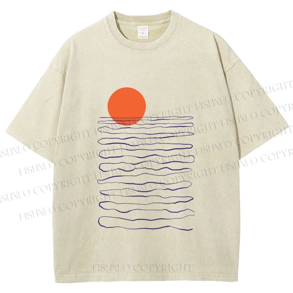Unisex Sea Wave Sunset Printed Washed Tee