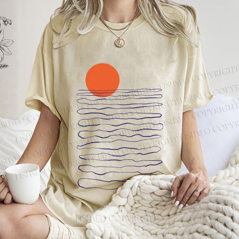 Unisex Sea Wave Sunset Printed Washed Tee