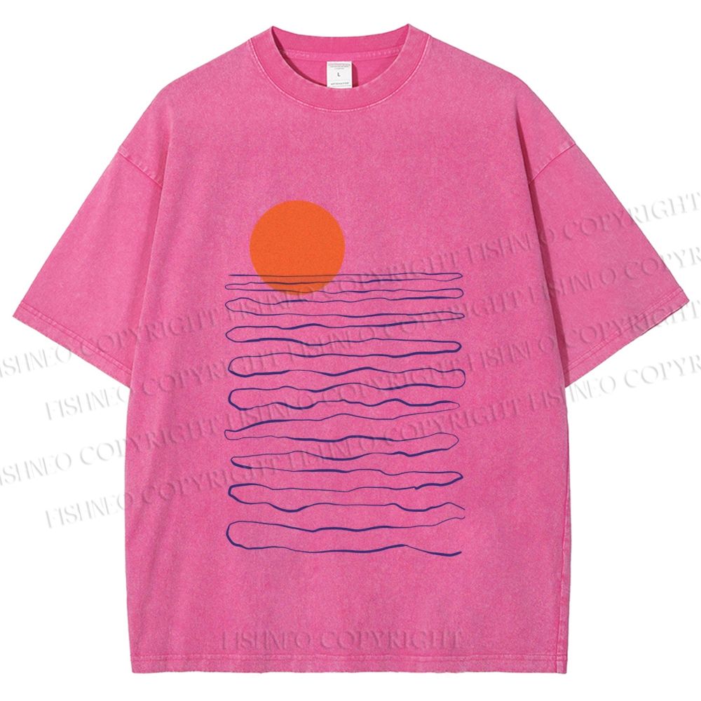 Unisex Sea Wave Sunset Printed Washed Tee