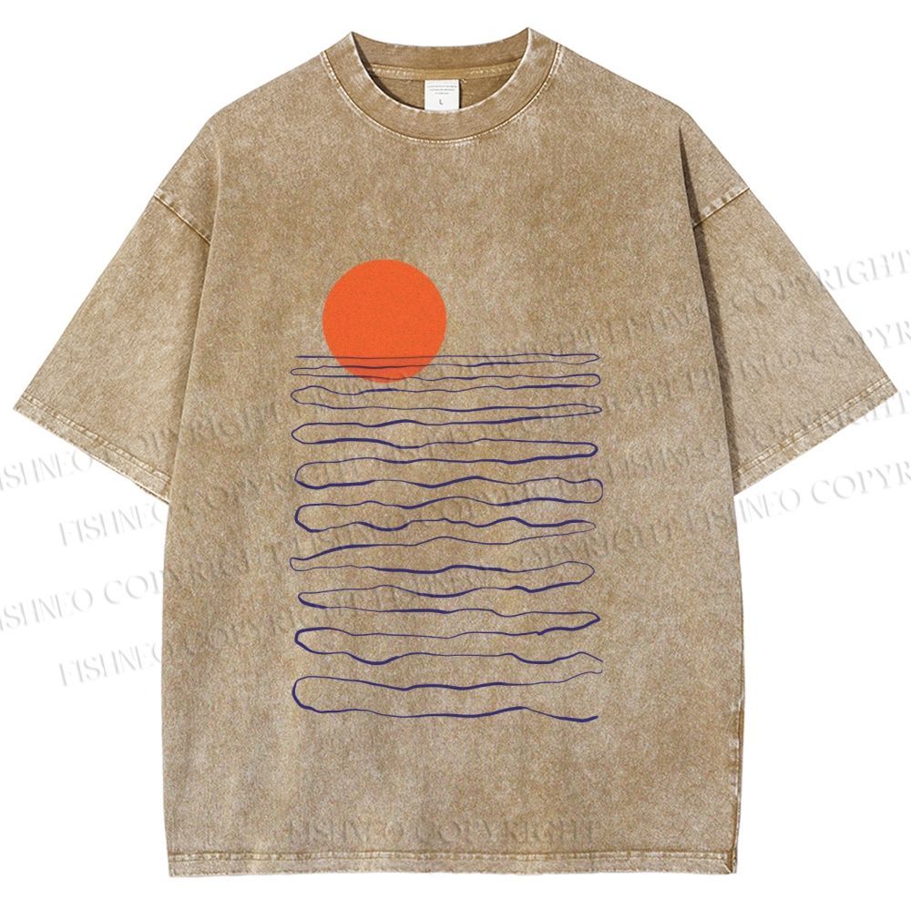 Unisex Sea Wave Sunset Printed Washed Tee