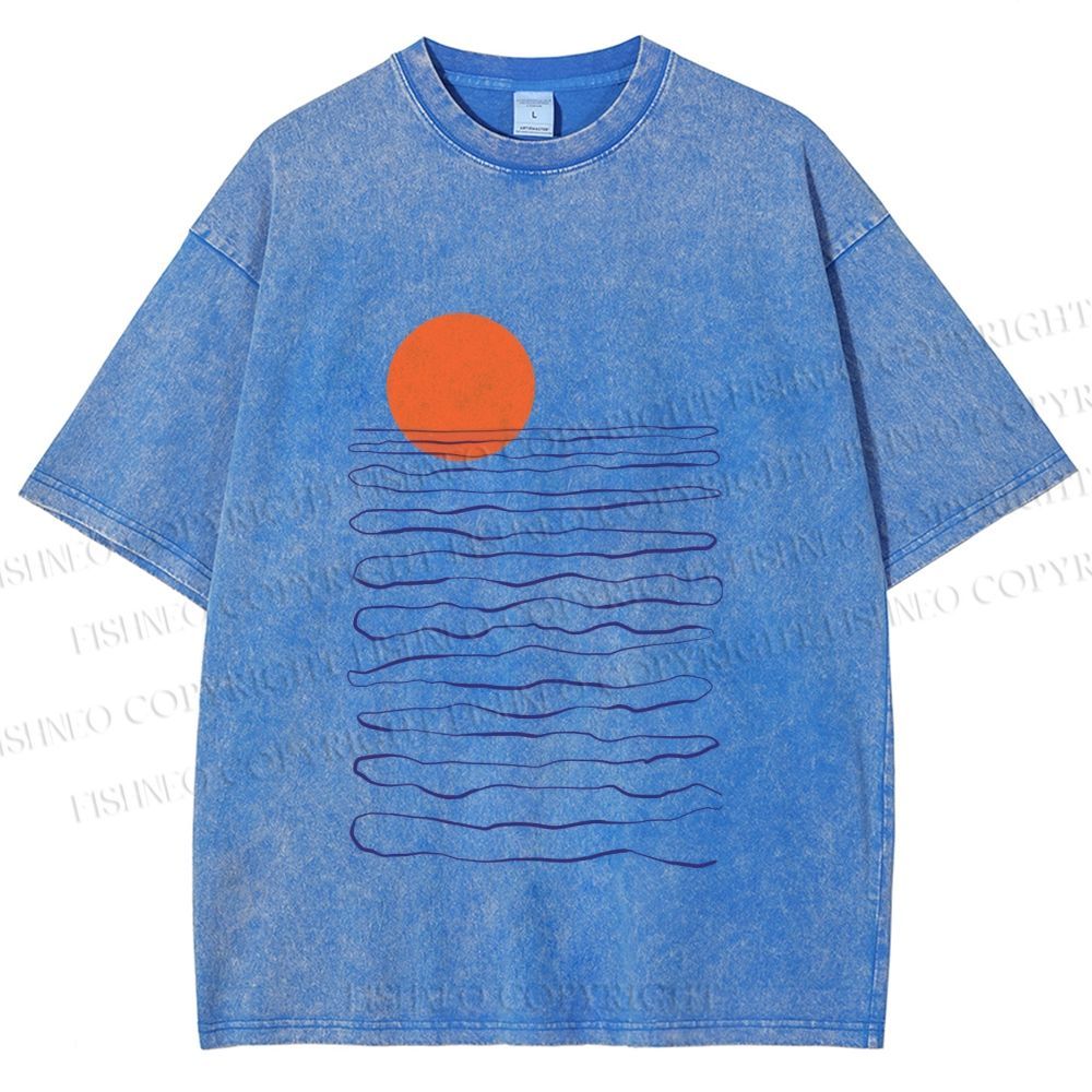 Unisex Sea Wave Sunset Printed Washed Tee