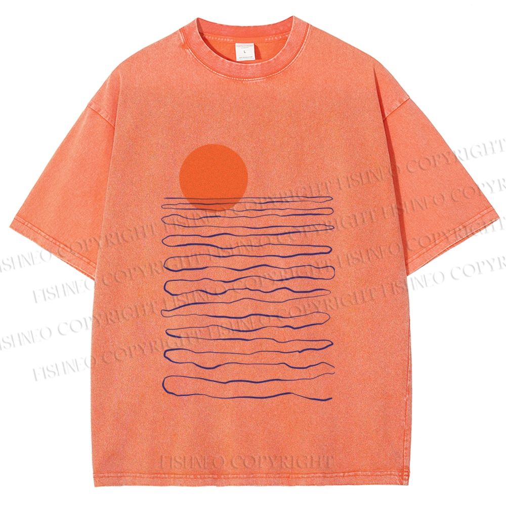 Unisex Sea Wave Sunset Printed Washed Tee