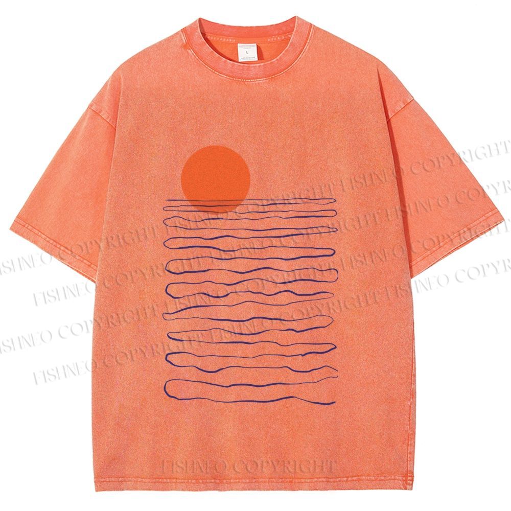 Unisex Sea Wave Sunset Printed Washed Tee