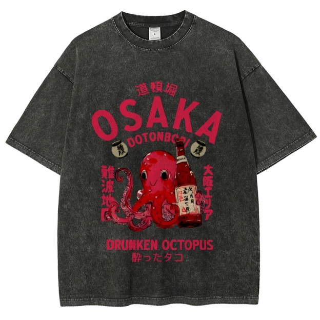 Drunken Octopus Dotonbori Osaka Vintage Washed T-shirt