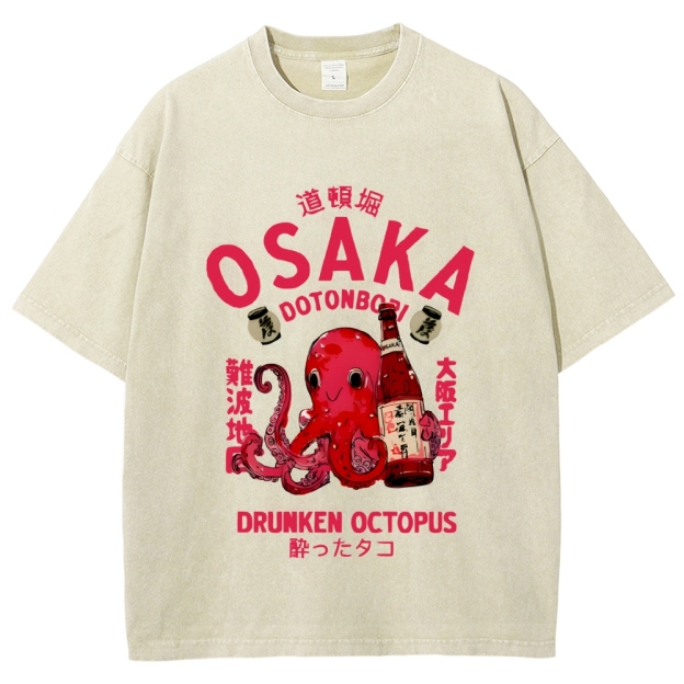 Drunken Octopus Dotonbori Osaka Vintage Washed T-shirt