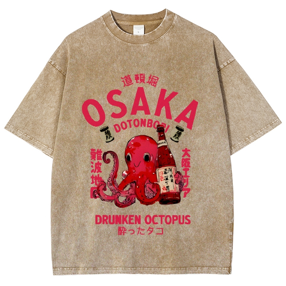 Drunken Octopus Dotonbori Osaka Vintage Washed T-shirt