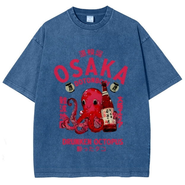 Drunken Octopus Dotonbori Osaka Vintage Washed T-shirt