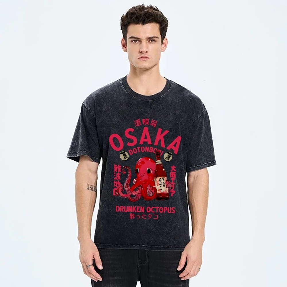 Drunken Octopus Dotonbori Osaka Vintage Washed T-shirt