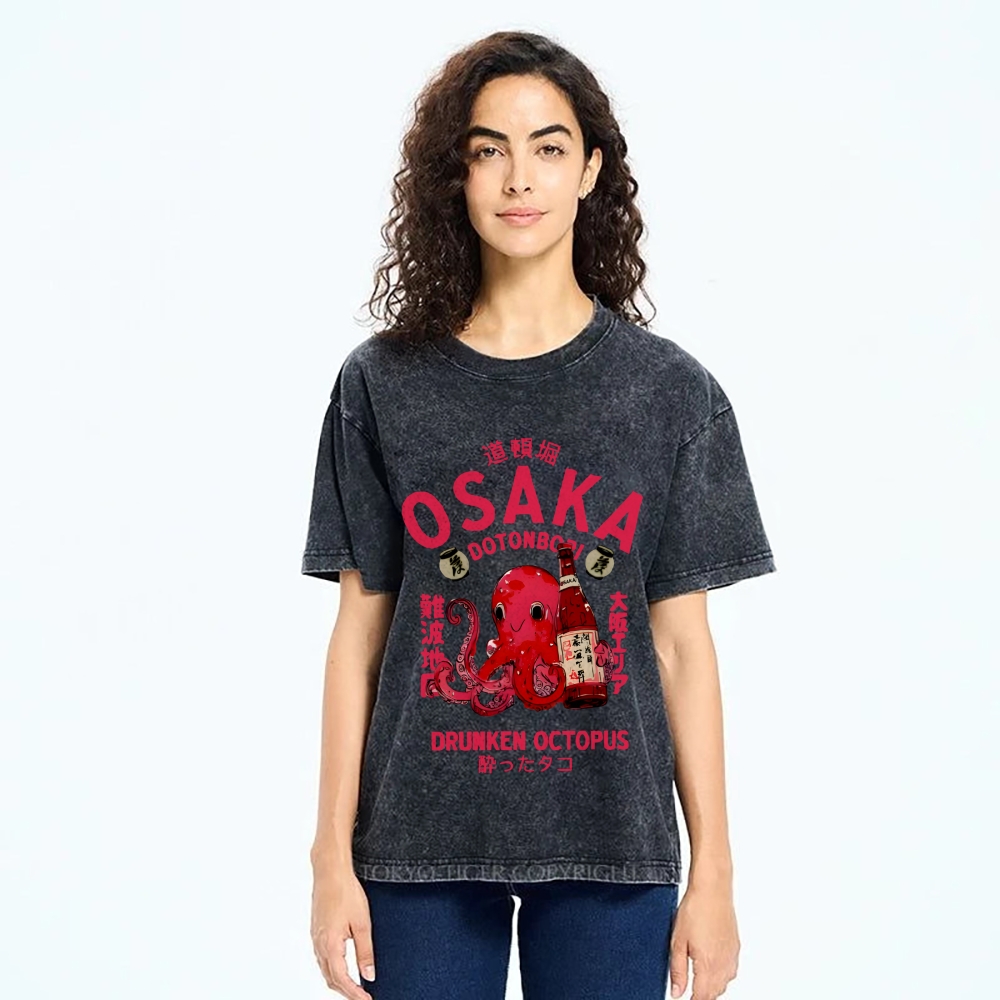 Drunken Octopus Dotonbori Osaka Vintage Washed T-shirt