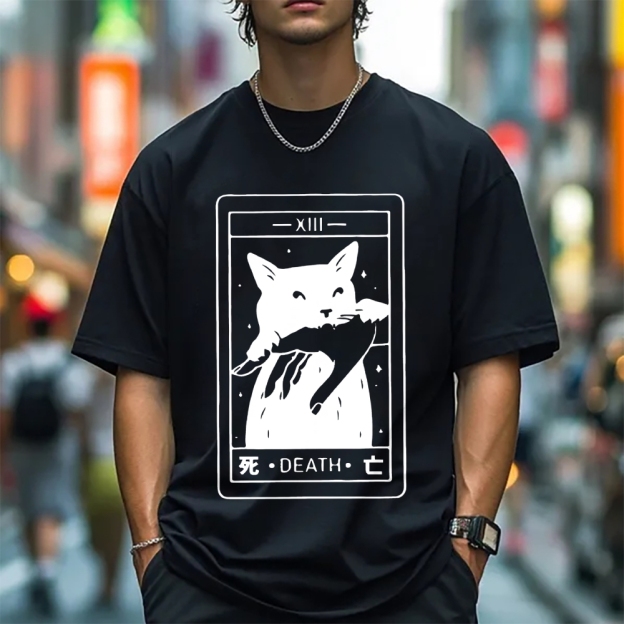 Cat Tarot Death Cotton casual T-shirt