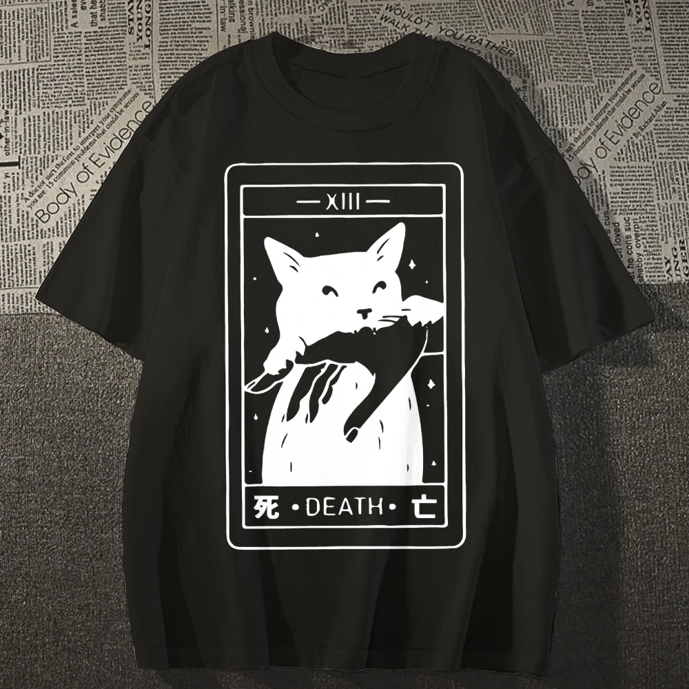Cat Tarot Death Cotton casual T-shirt