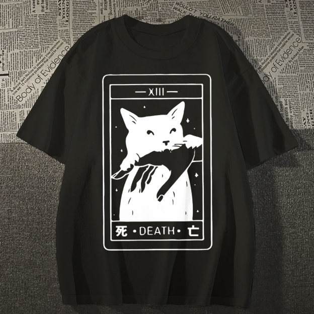 Cat Tarot Death Cotton casual T-shirt