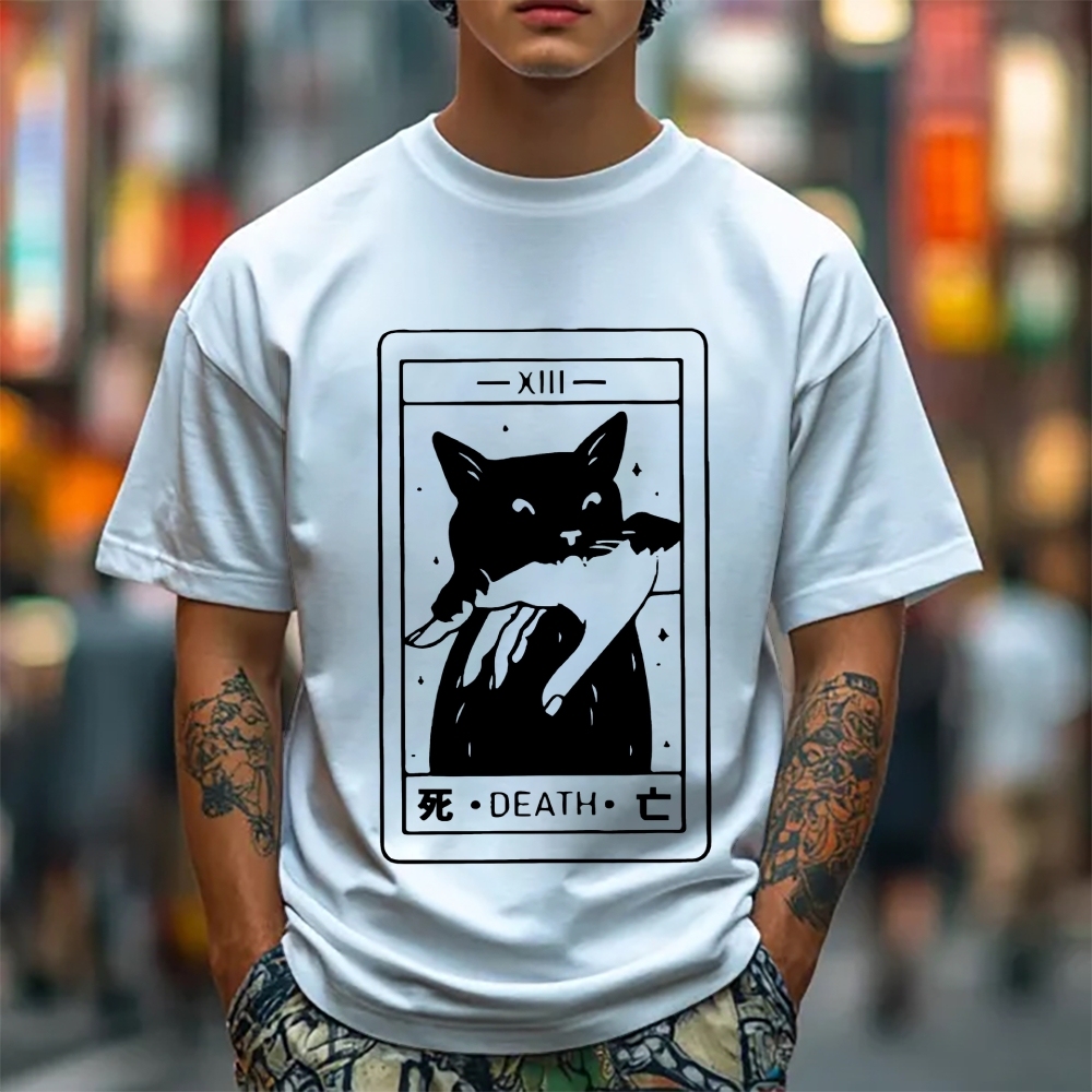 Cat Tarot Death Cotton casual T-shirt
