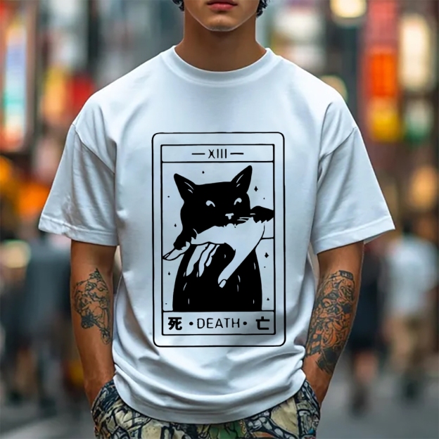 Cat Tarot Death Cotton casual T-shirt