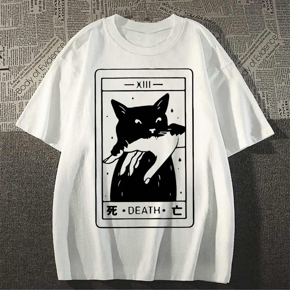 Cat Tarot Death Cotton casual T-shirt