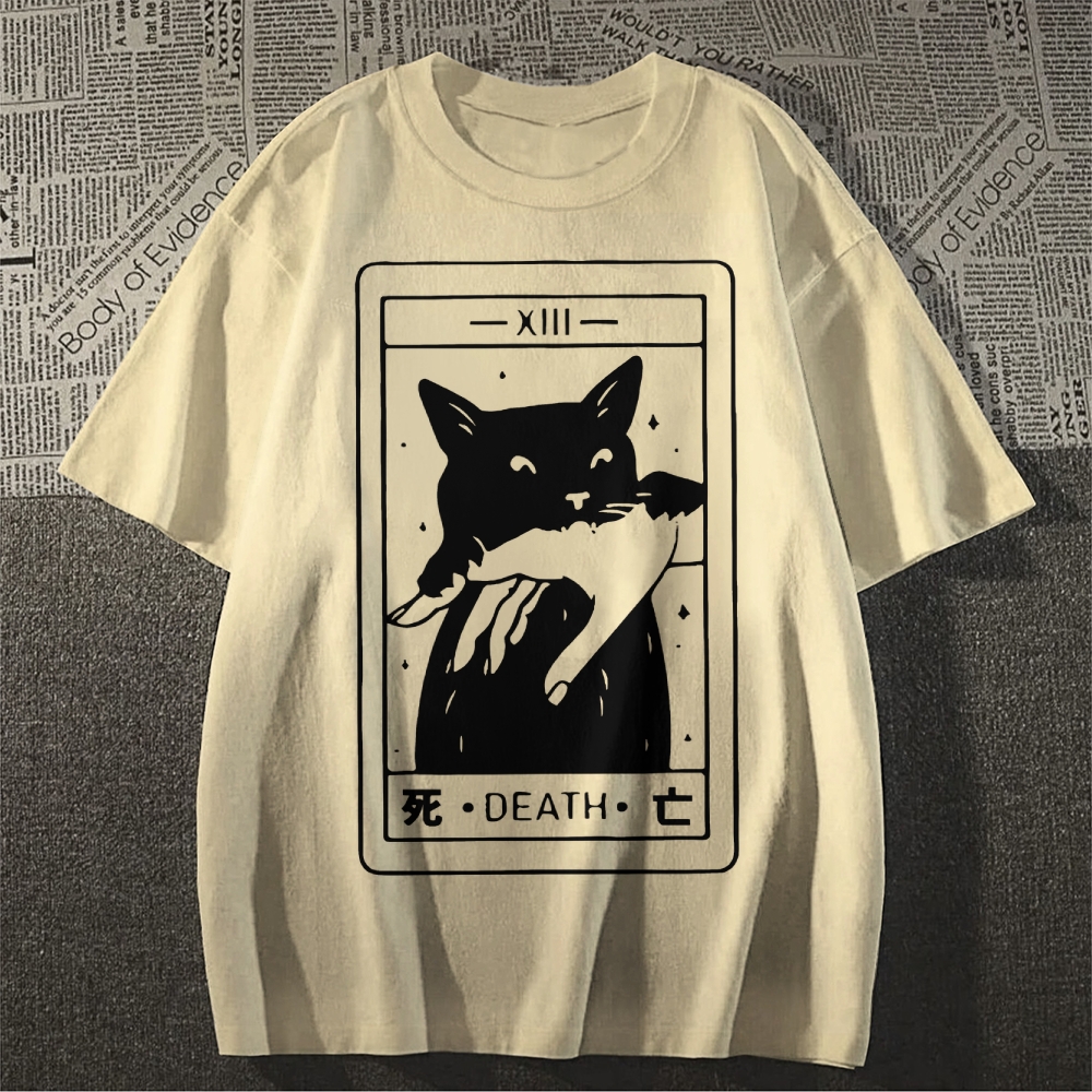 Cat Tarot Death Cotton casual T-shirt