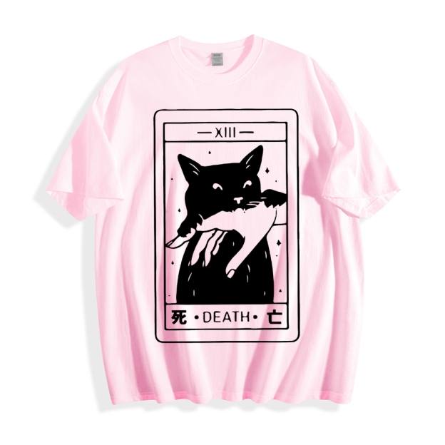 Cat Tarot Death Cotton casual T-shirt