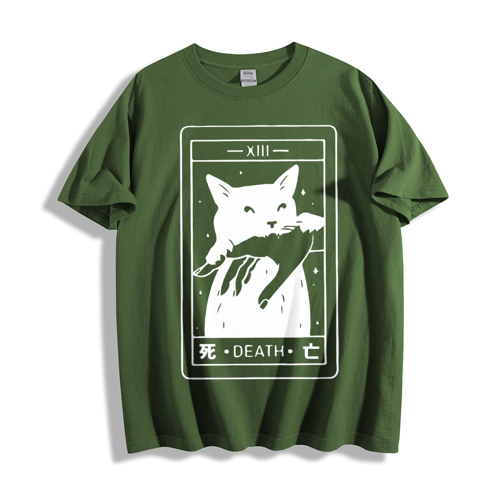 Cat Tarot Death Cotton casual T-shirt