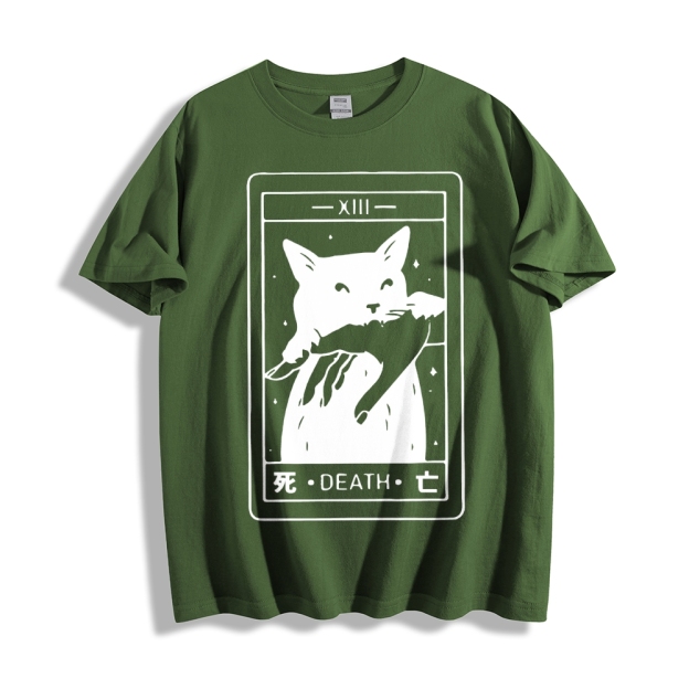 Cat Tarot Death Cotton casual T-shirt