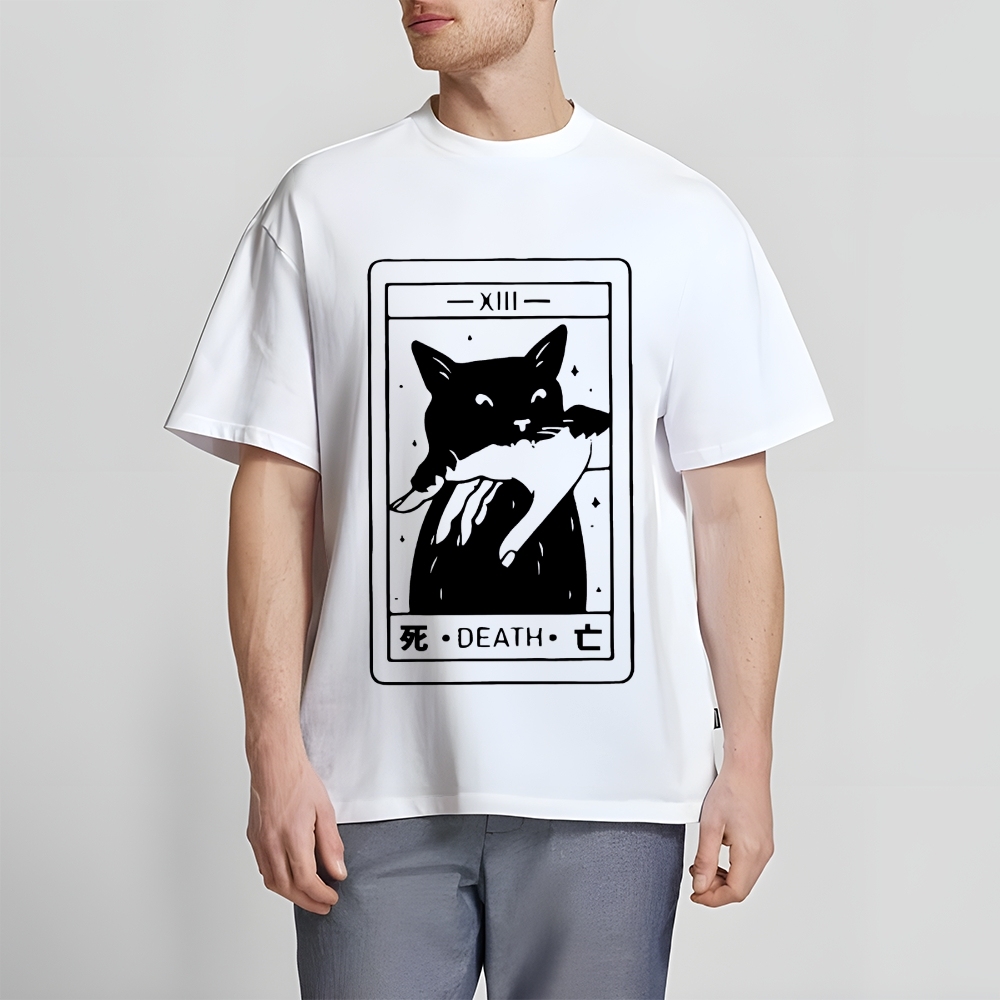 Cat Tarot Death Cotton casual T-shirt