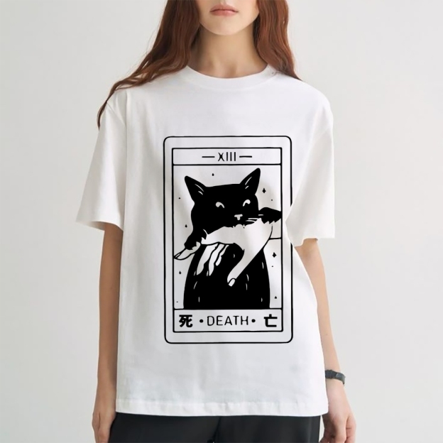 Cat Tarot Death Cotton casual T-shirt