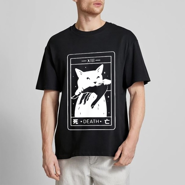 Cat Tarot Death Cotton casual T-shirt