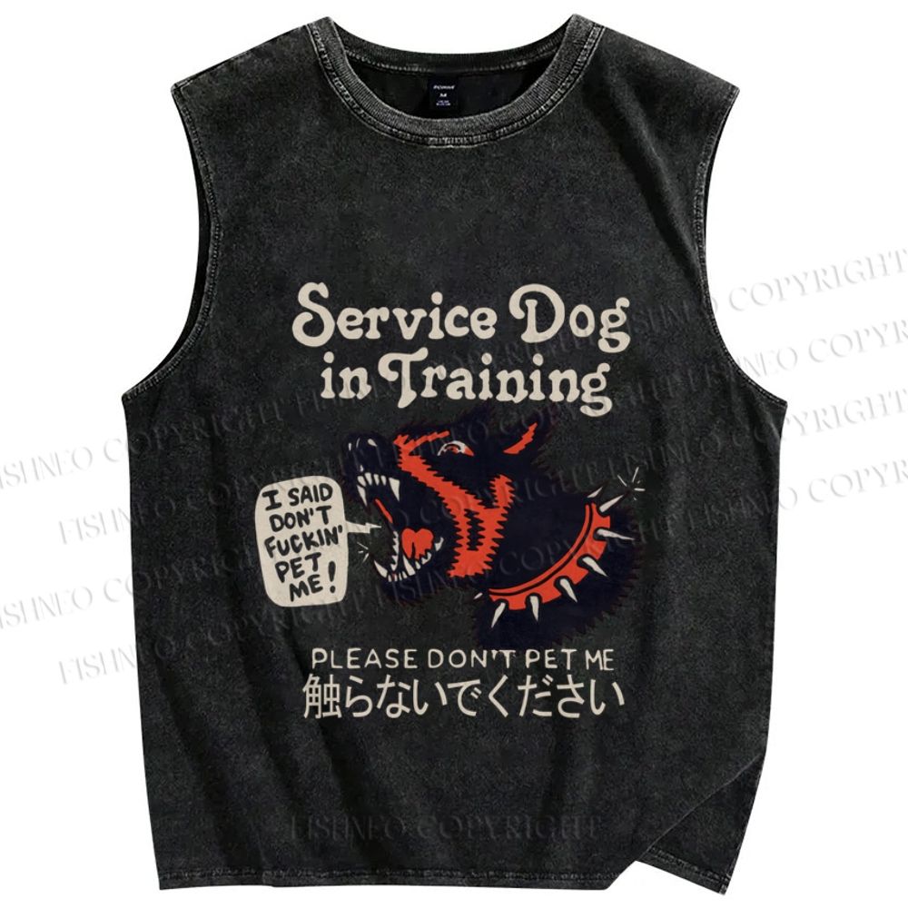 Unisex Japanese Trained Dog Do Not Pet Me Printed Washed Tank Top