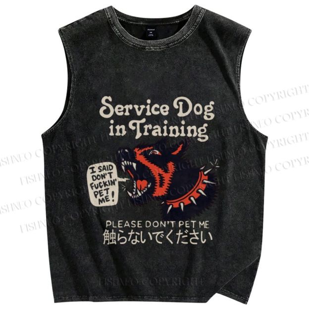 Unisex Japanese Trained Dog Do Not Pet Me Printed Washed Tank Top