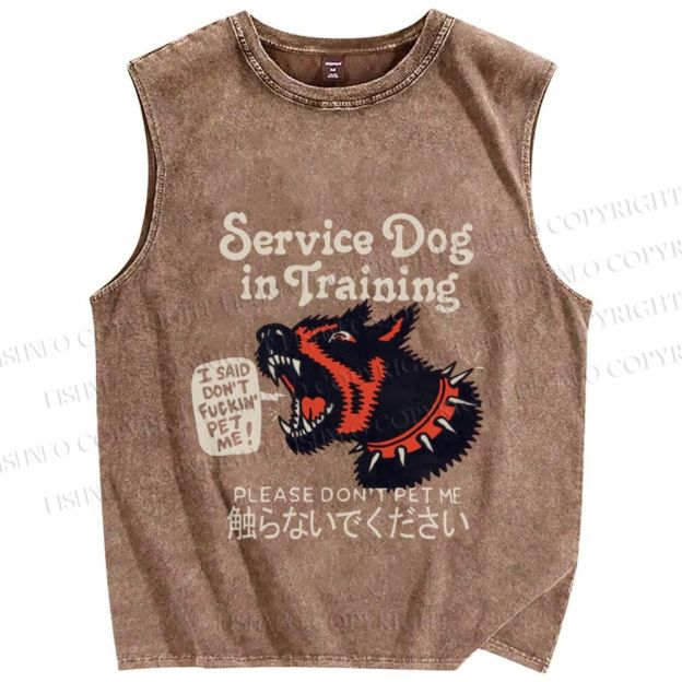 Unisex Japanese Trained Dog Do Not Pet Me Printed Washed Tank Top