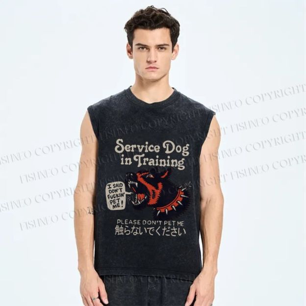 Unisex Japanese Trained Dog Do Not Pet Me Printed Washed Tank Top