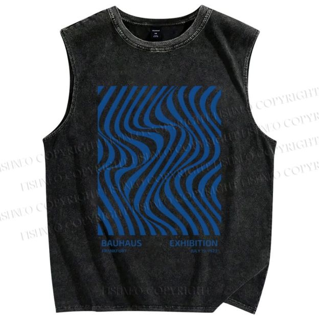 Unisex Geometric Waves Printed Washed Tank Top
