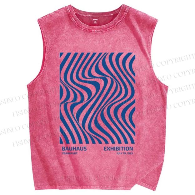 Unisex Geometric Waves Printed Washed Tank Top