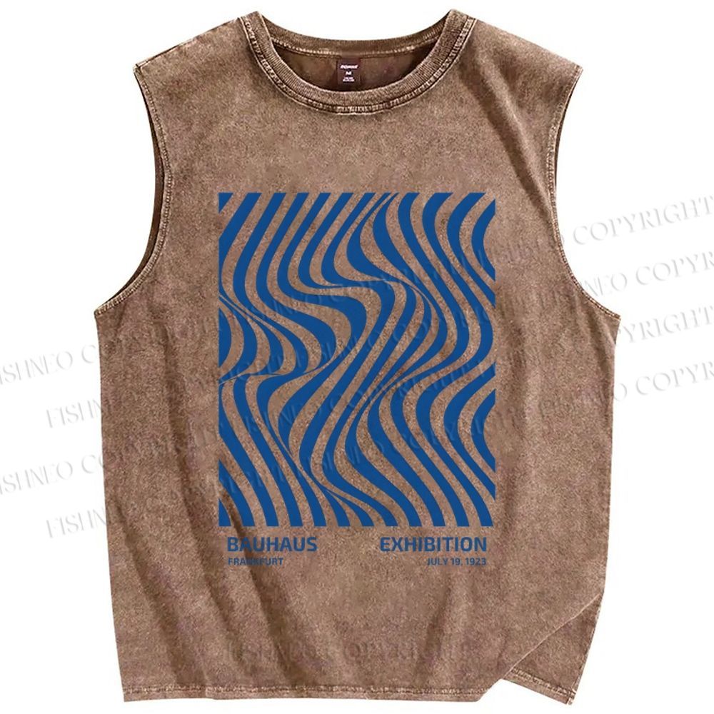 Unisex Geometric Waves Printed Washed Tank Top