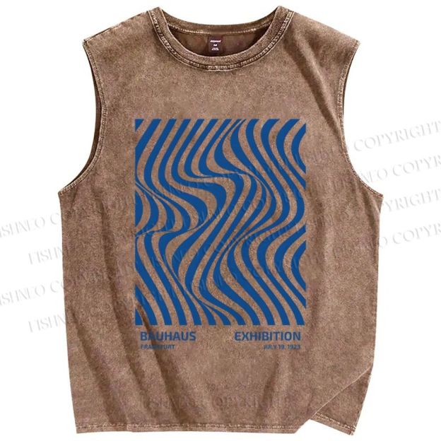 Unisex Geometric Waves Printed Washed Tank Top