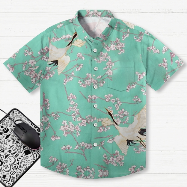 Cranes And Sakura Aloha Hawaiian Shirt