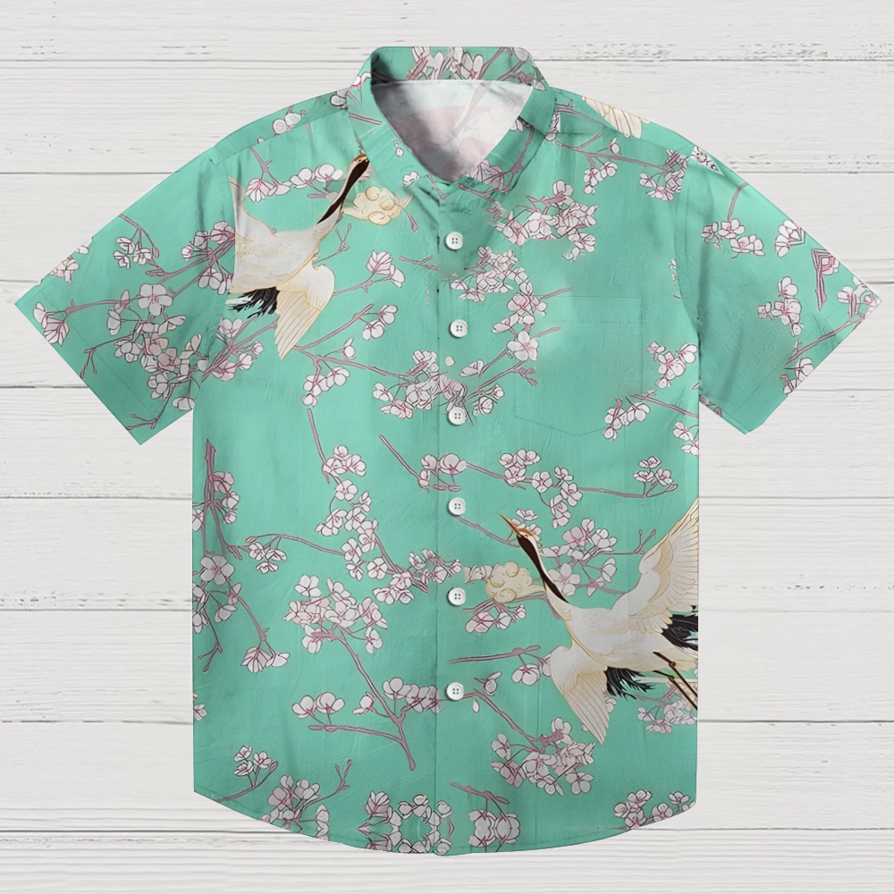 Cranes And Sakura Aloha Hawaiian Shirt